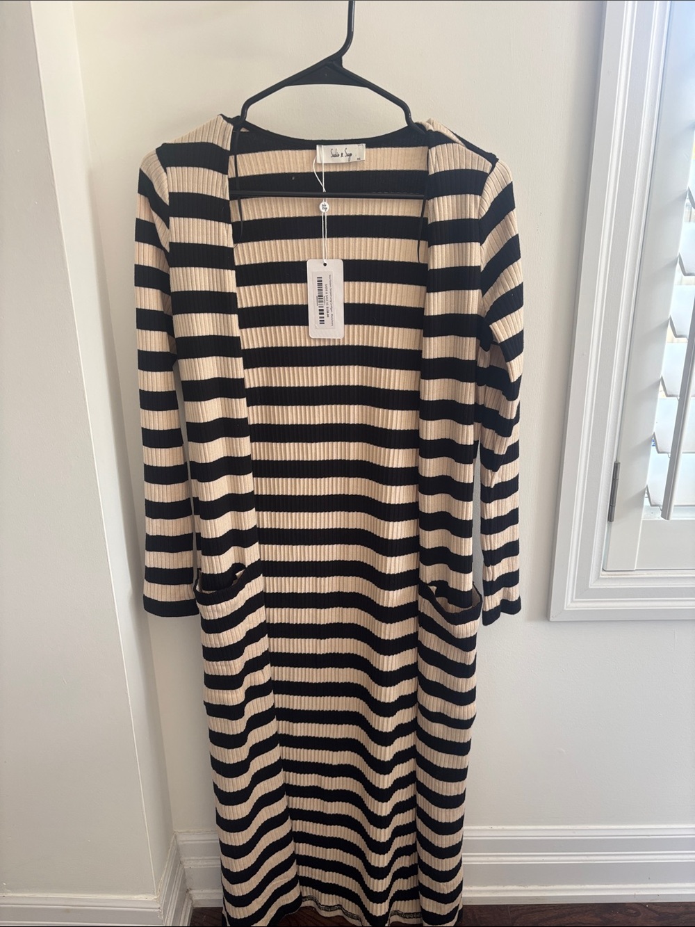 Sadie & Sage Black and Cream Striped Long Cardigan